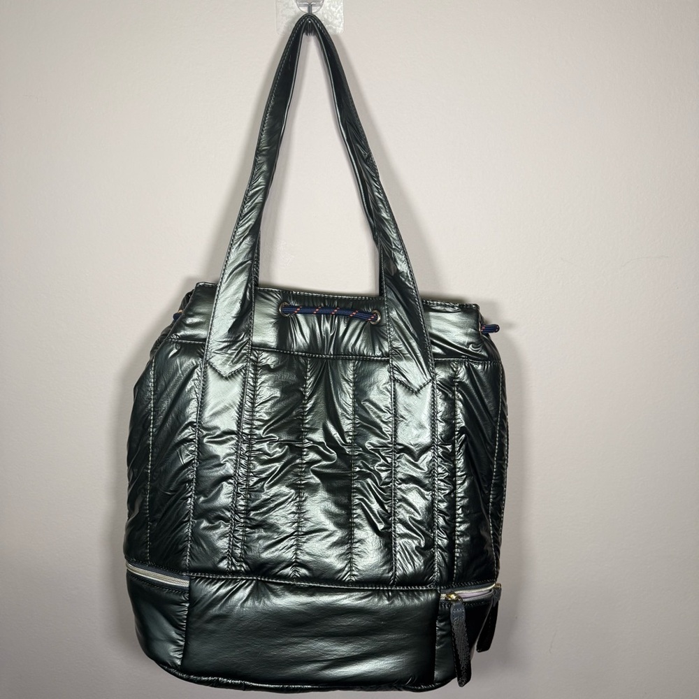 Stella And Dot Crush It Olive Green Quilted Metallic Bag